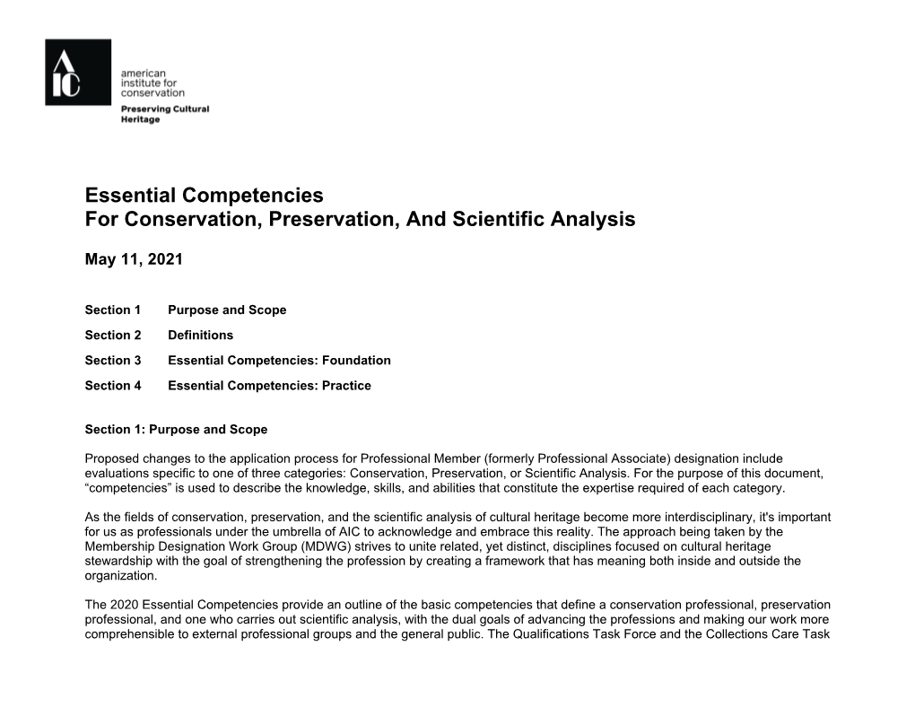 Essential Competencies for Conservation, Preservation, and Scientific Analysis