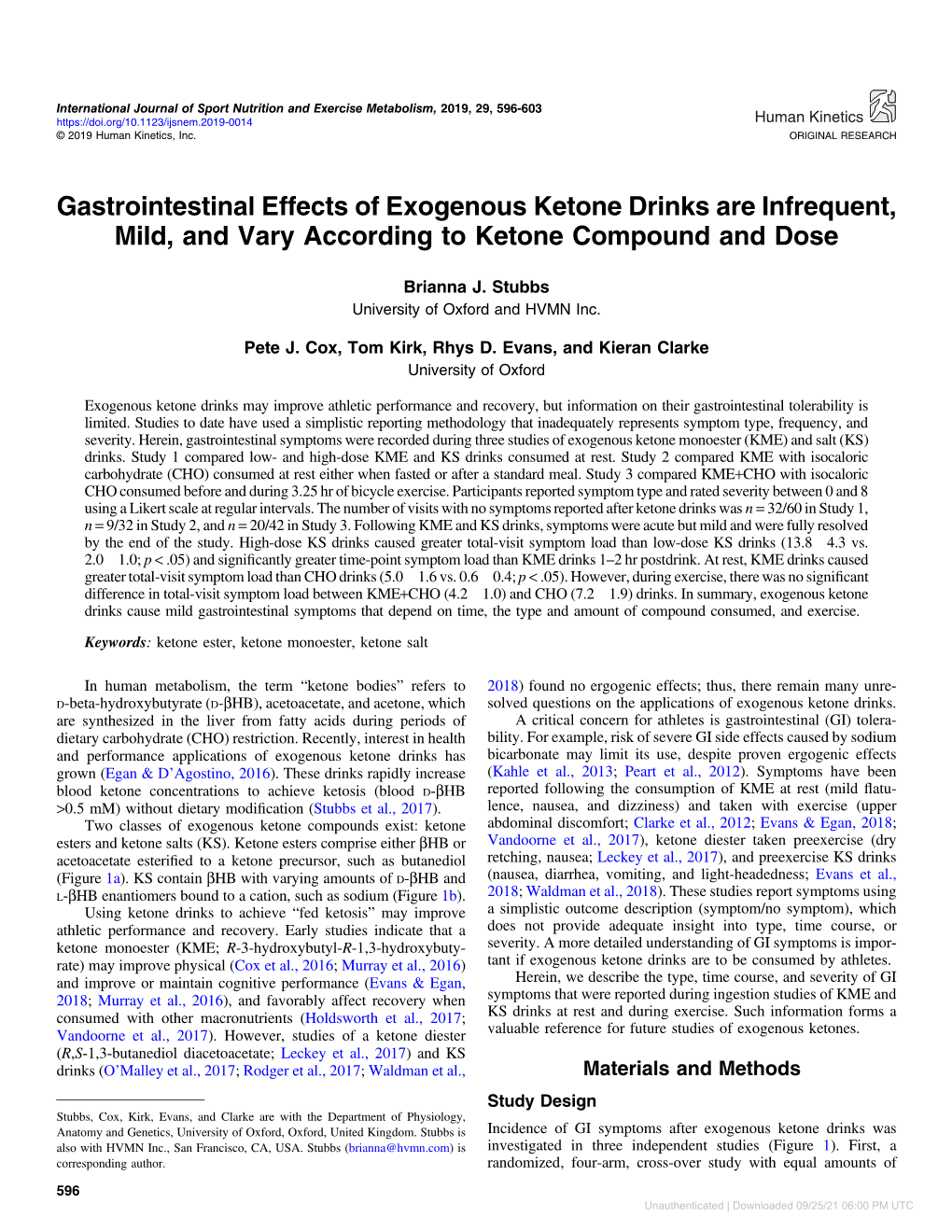 Downloaded 09/25/21 06:00 PM UTC Exogenous Ketone Tolerability 597