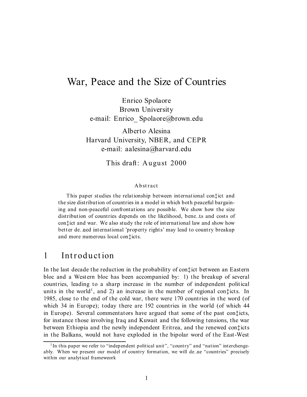 War, Peace and the Size of Countries