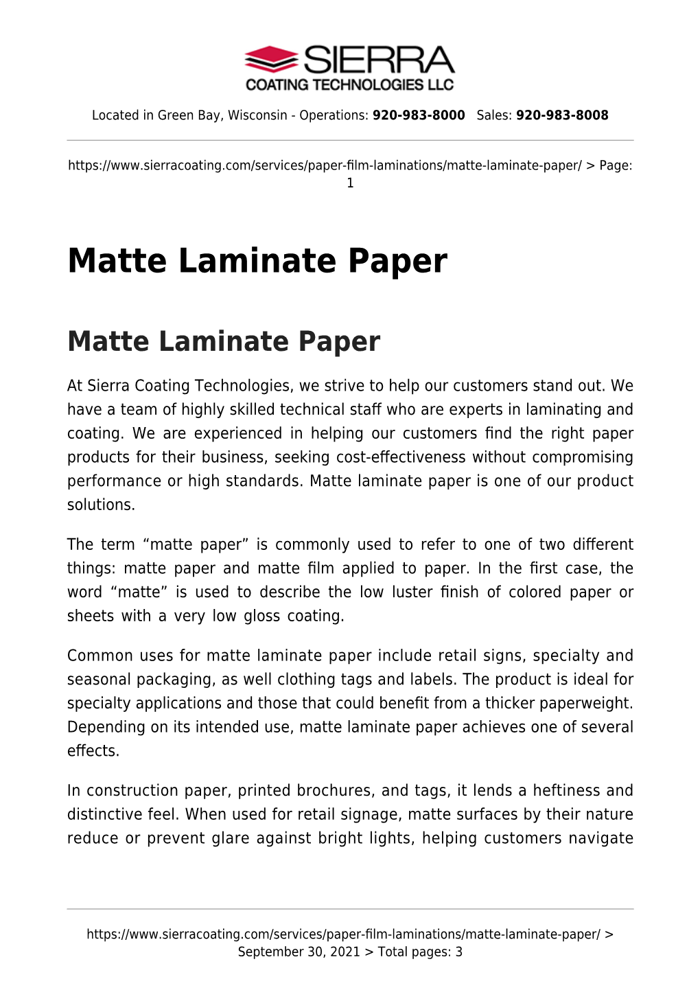 Matte Laminate Paper