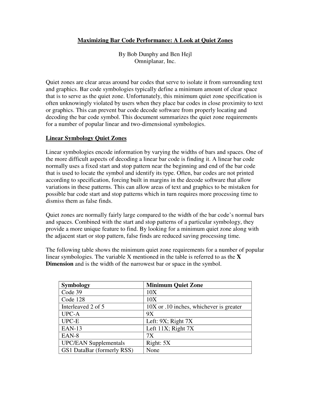 Maximizing Bar Code Performance: a Look at Quiet Zones