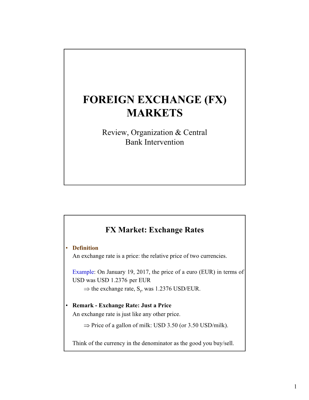 Foreign Exchange (Fx) Markets