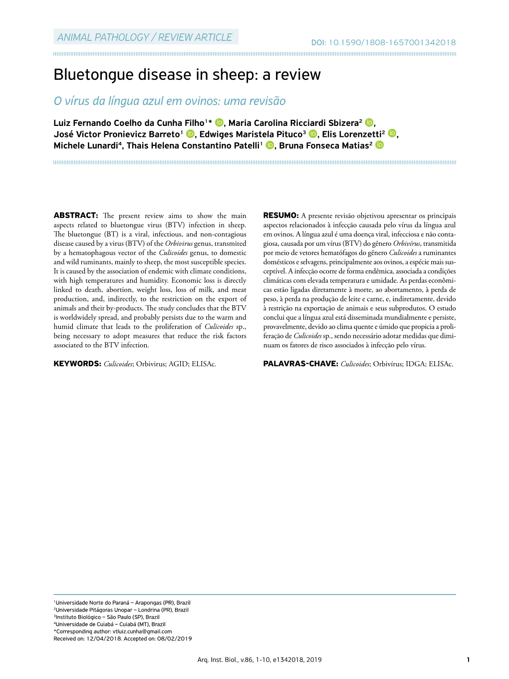 Bluetongue Disease in Sheep: a Review O Vírus Da Língua Azul Em Ovinos: Uma Revisão