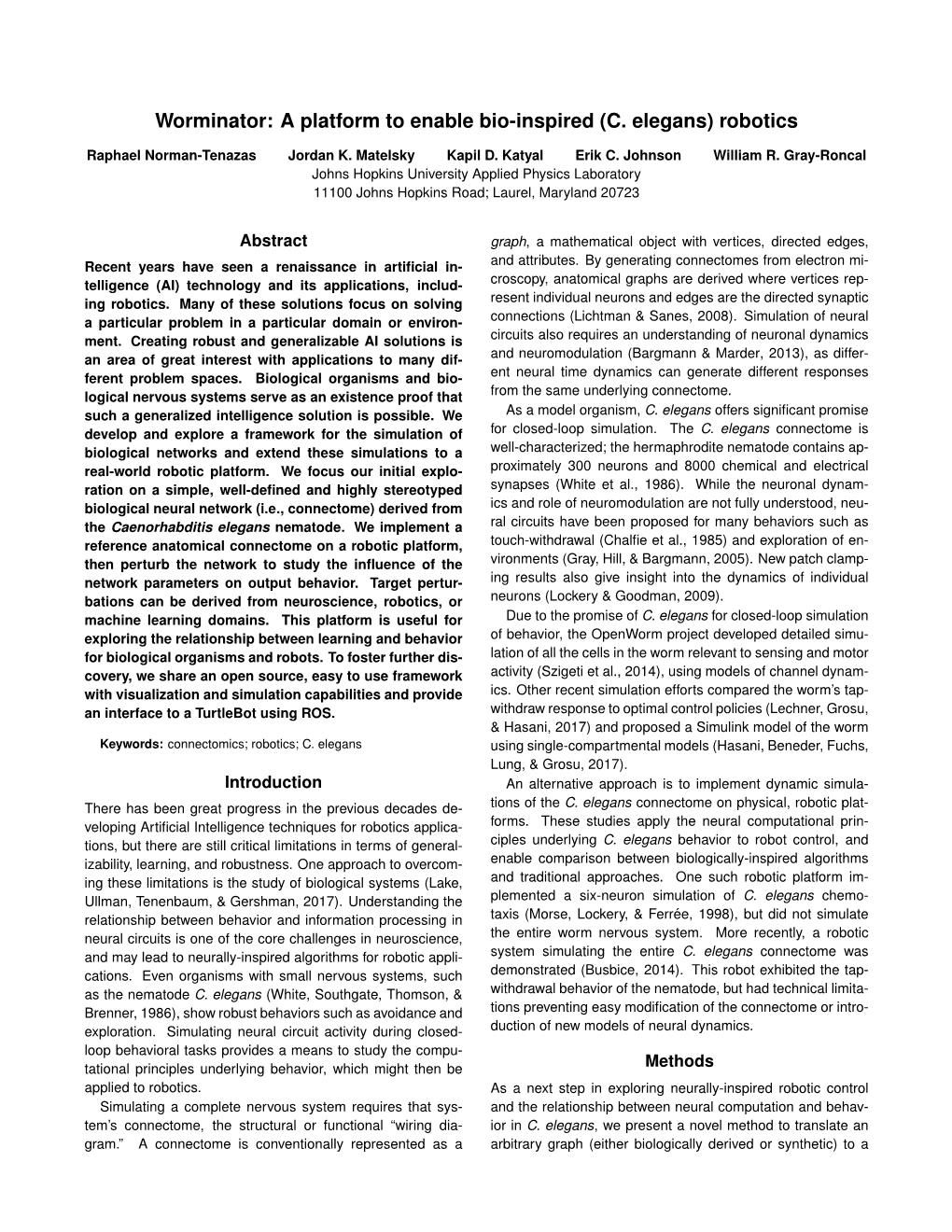 Worminator: a Platform to Enable Bio-Inspired (C. Elegans) Robotics