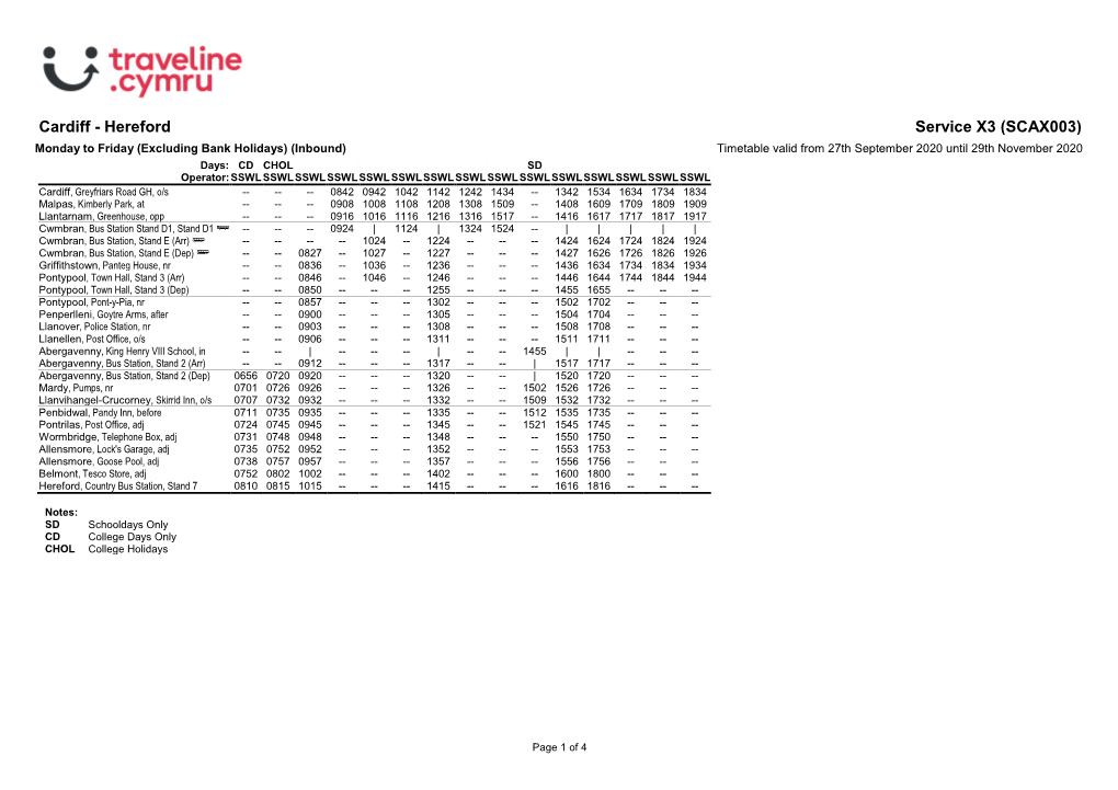 Timetable 0X3SCA8