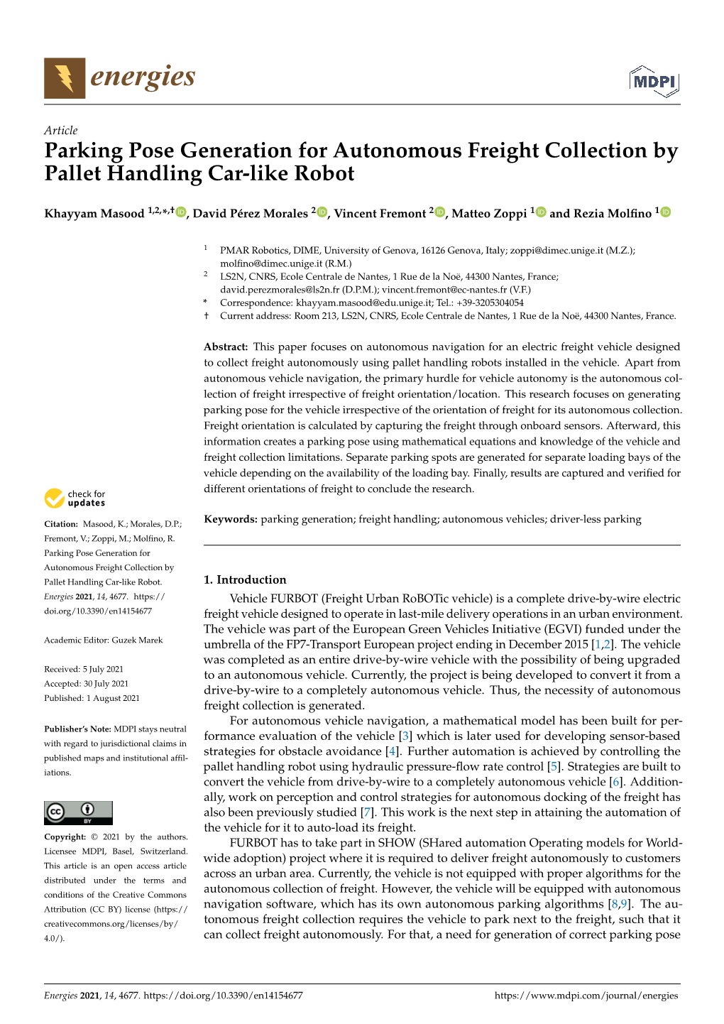 Parking Pose Generation for Autonomous Freight Collection by Pallet Handling Car-Like Robot