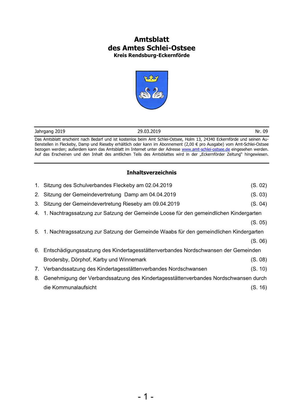 Amtsblatt Des Amtes Schlei-Ostsee Kreis Rendsburg-Eckernförde