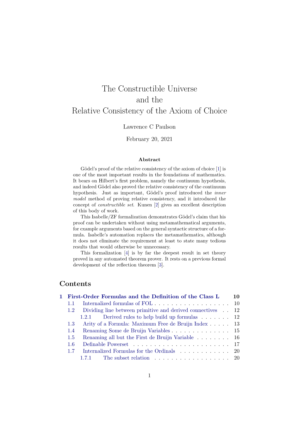 The Constructible Universe and the Relative Consistency of the Axiom of Choice