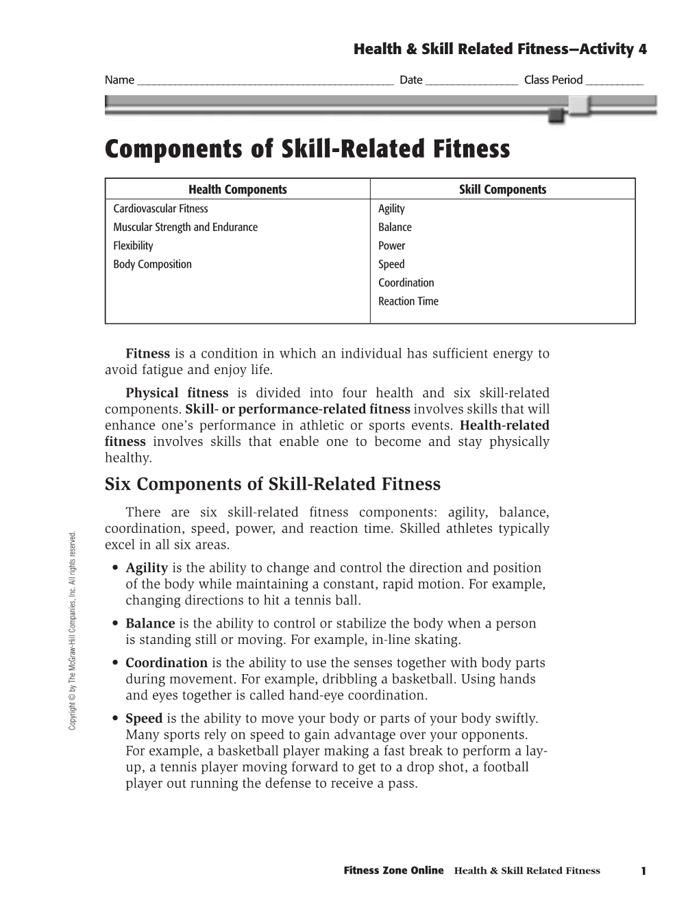 Components of Skill-Related Fitness