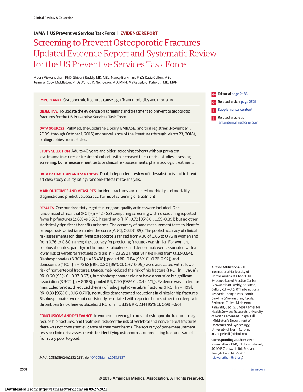 Screening to Prevent Osteoporotic Fractures Updated Evidence Report and Systematic Review for the US Preventive Services Task Force