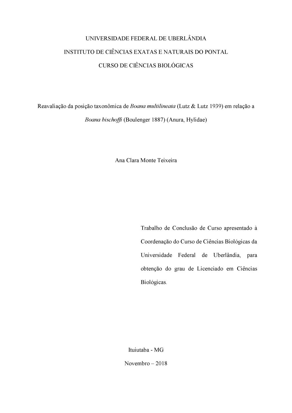 EXATAS E NATURAIS DO PONTAL Reavaliação Da Posição