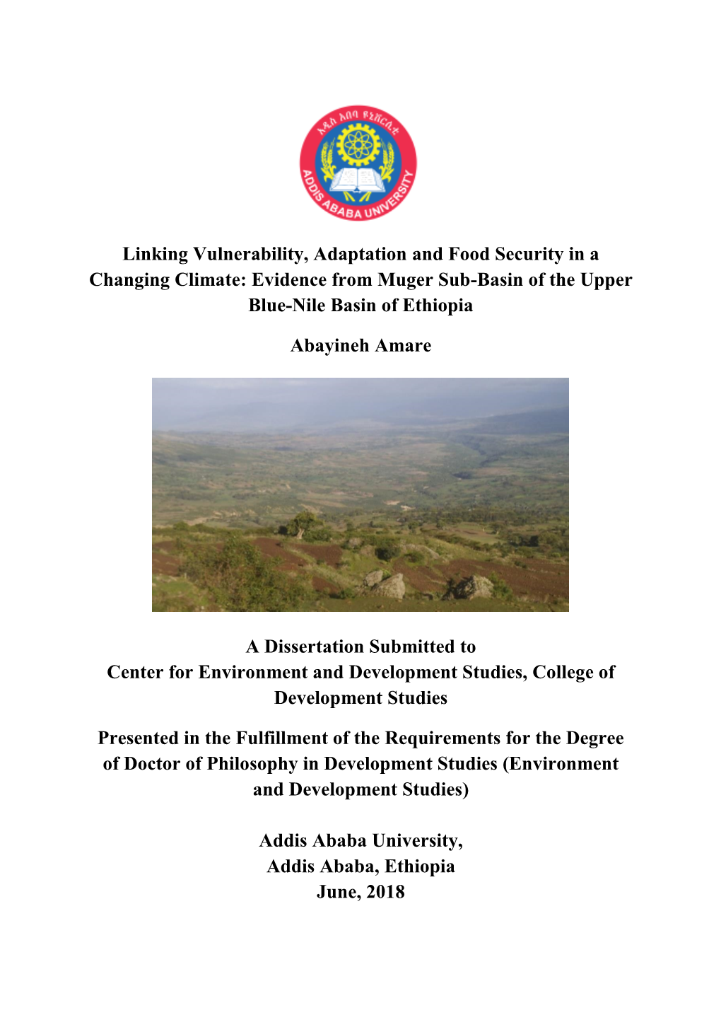 Evidence from Muger Sub-Basin of the Upper Blue-Nile Basin of Ethiopia