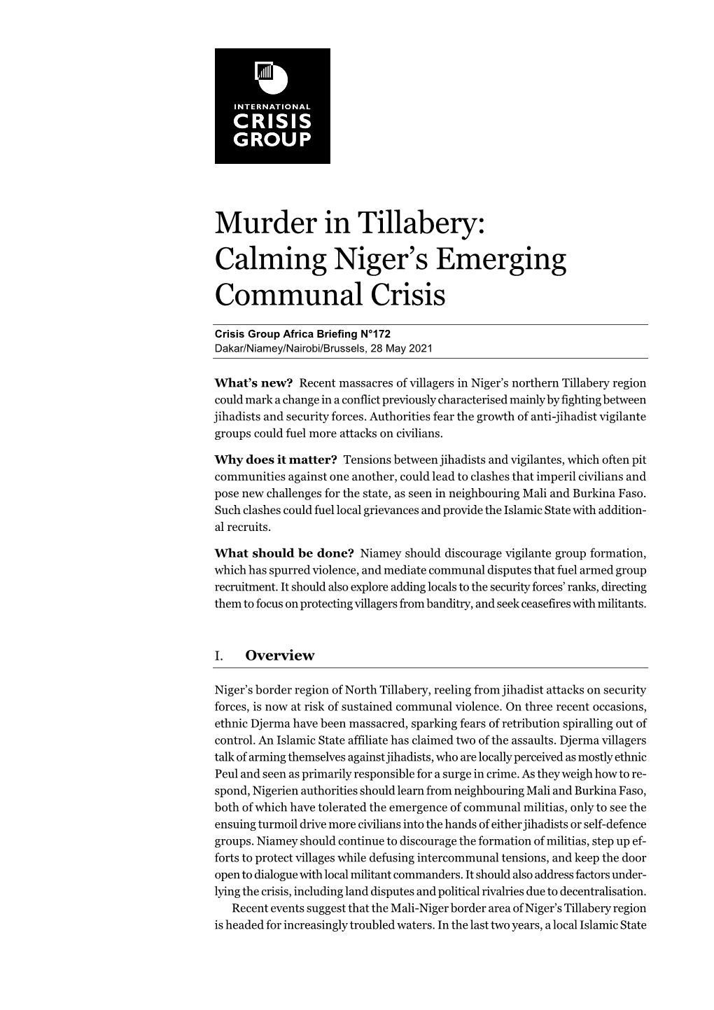 Murder in Tillabery: Calming Niger’S Emerging Communal Crisis