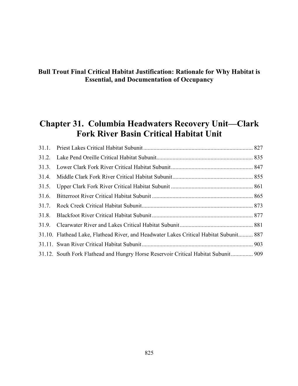 Chapter 31. Columbia Headwaters Recovery Unit—Clark Fork River Basin Critical Habitat Unit