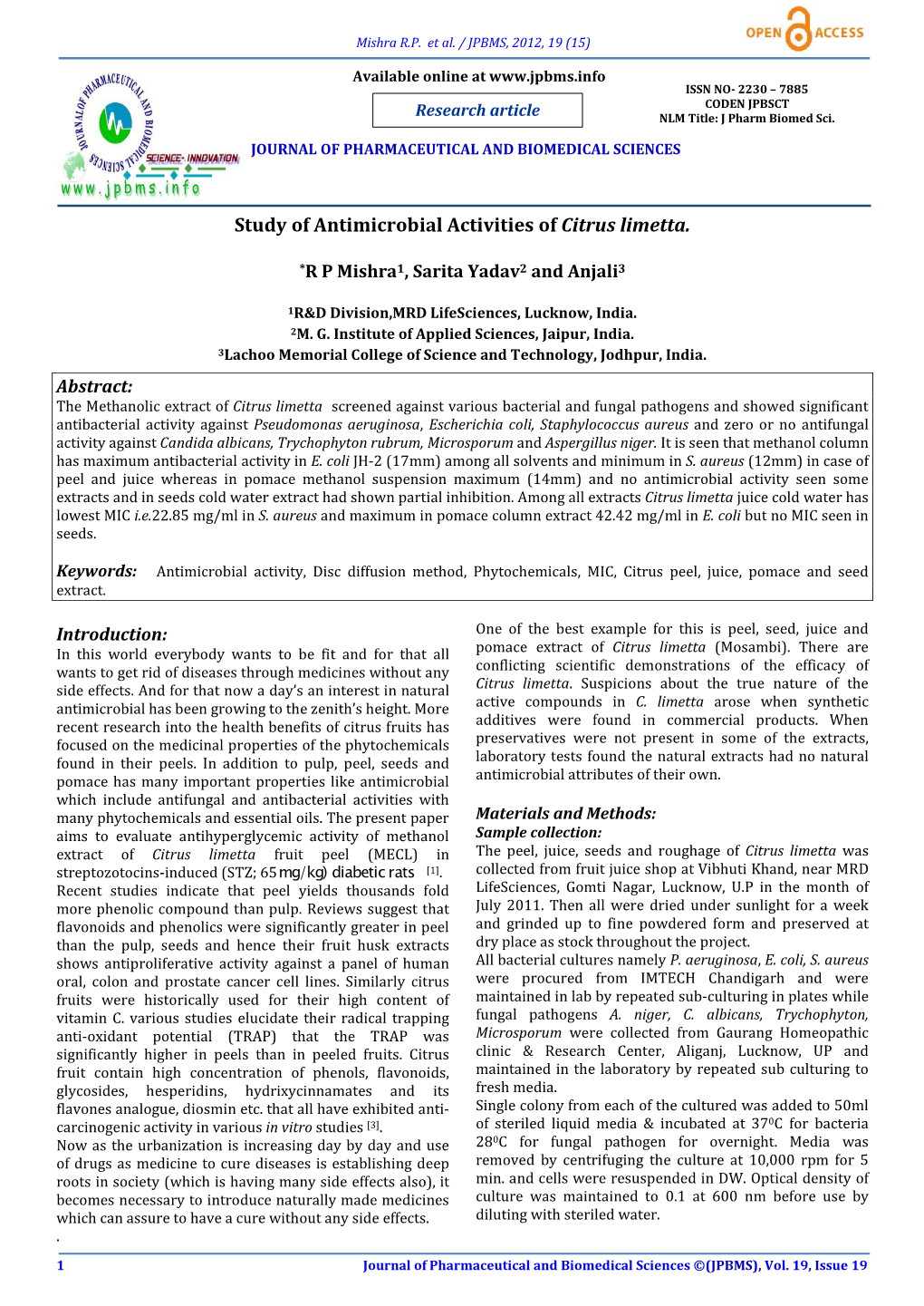 Study of Antimicrobial Activities of Citrus Limetta.Hot!