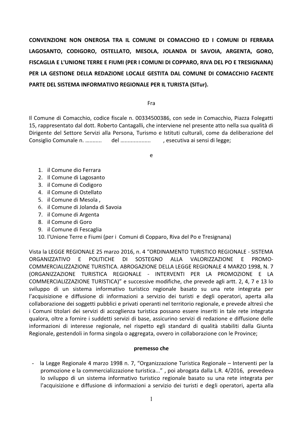 Schema Di Convenzione Non Onerosa Tra La Provincia Di