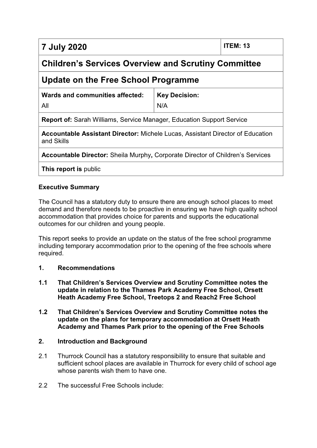 Update on the Free School Programme PDF 232 KB