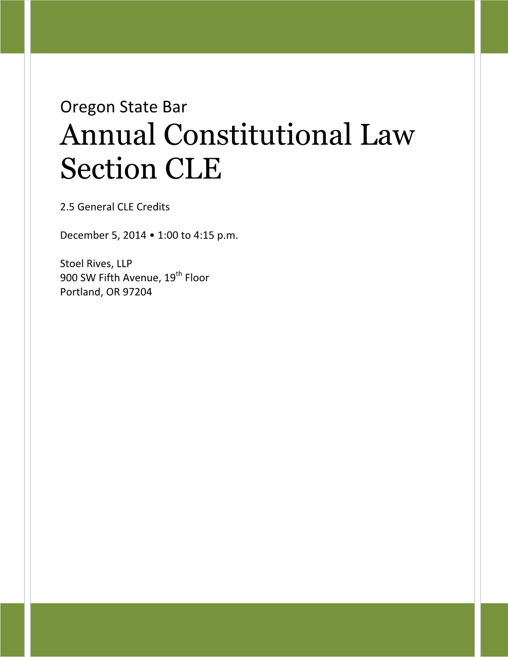 Oregon State Bar Annual Constitutional Law Section CLE