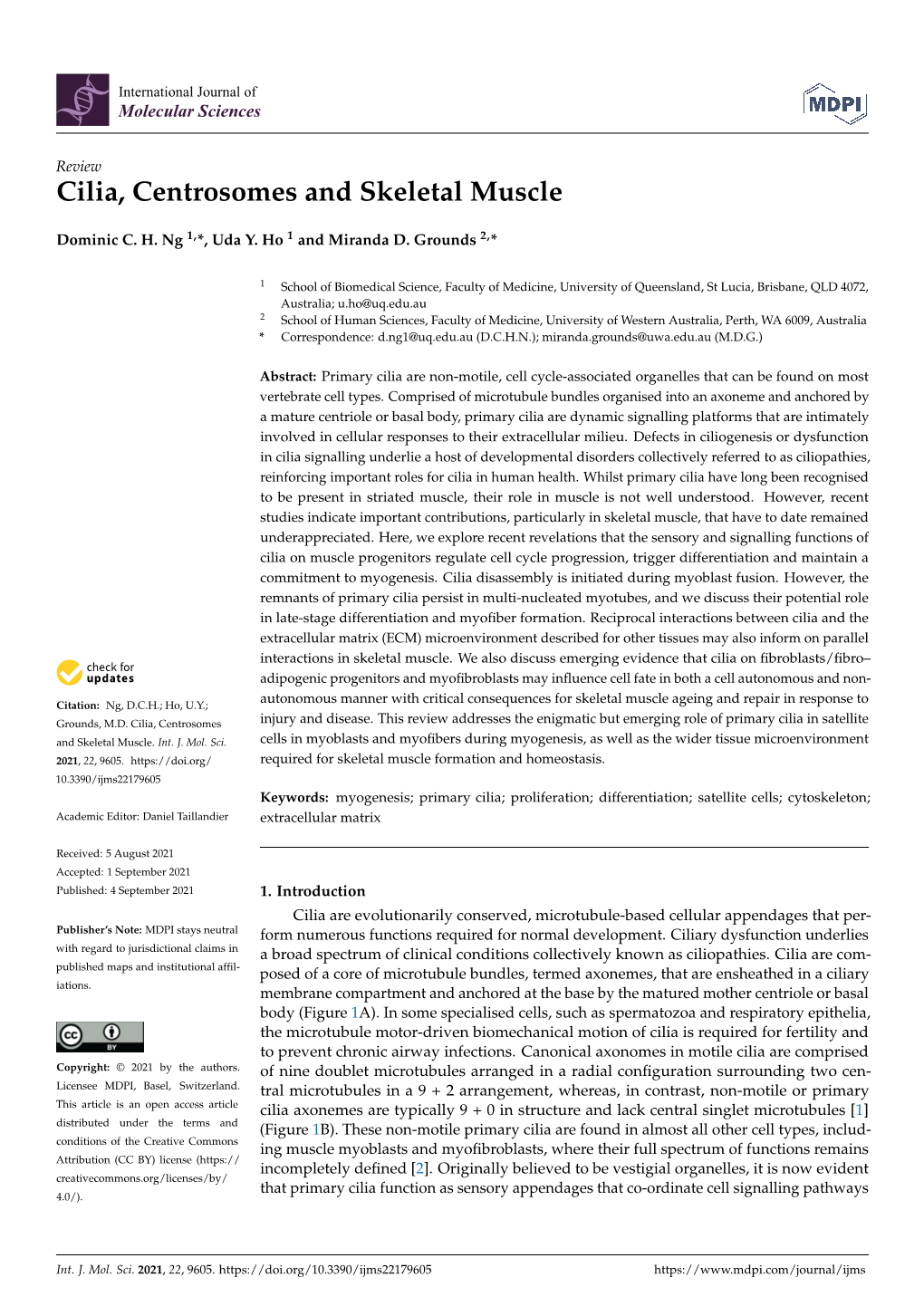 Cilia, Centrosomes and Skeletal Muscle