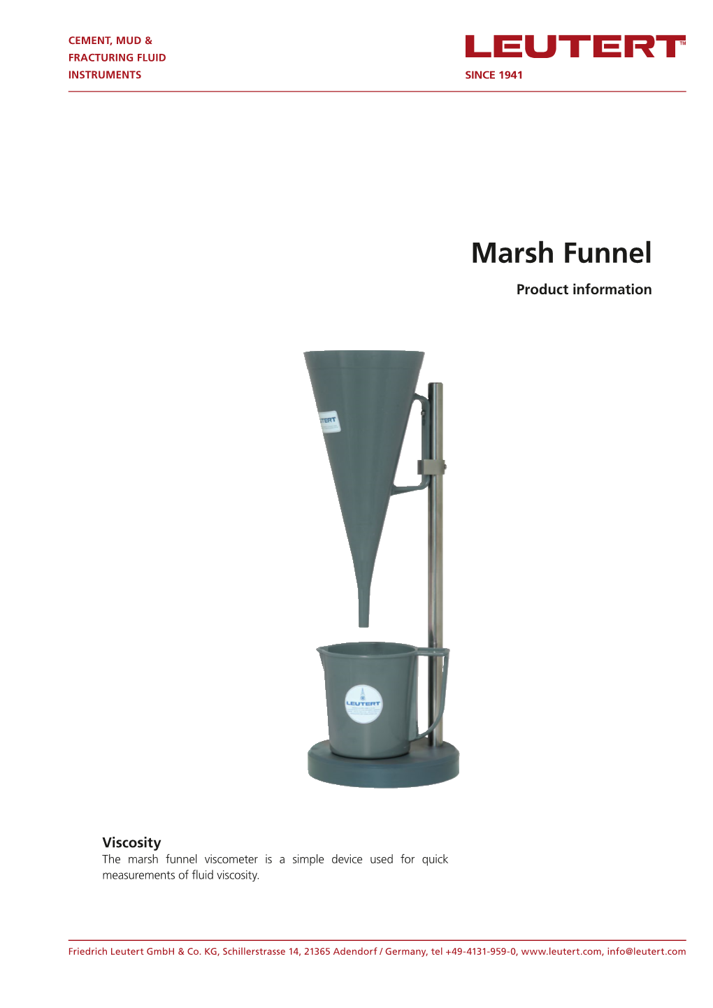 Marsh Funnel Product Information