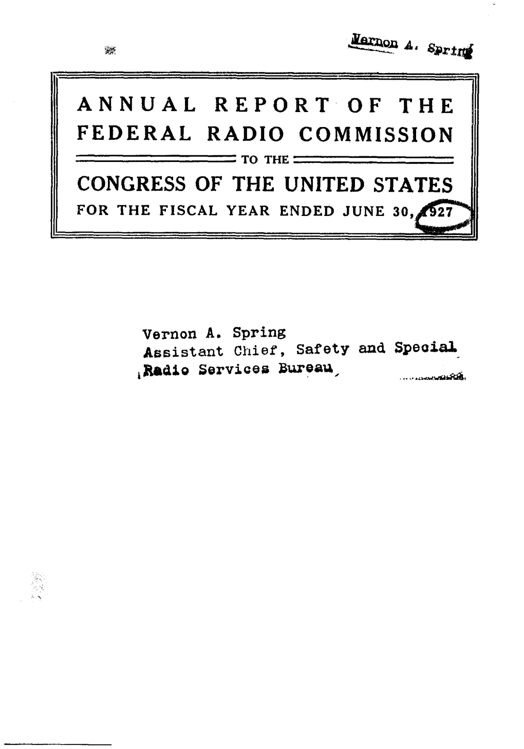 Annual Report of the Federal Radio Commission Congress