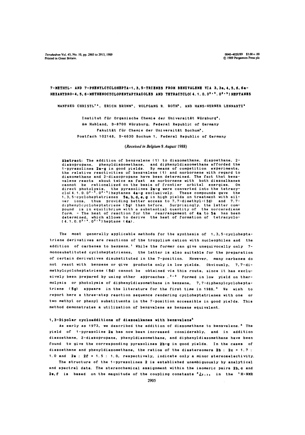 AND 7-PH!NTLCTCLOHIPTA-1,3,5-TRIIN!S FRON B!NZVAL!NI VIA 3,3A,,,5,5, &A­ 4 H!XAHYDRO·•,S,&-M!TH!NOCYCLOPBNTAPYRAZOLIS and TBTRACYCLO[ •