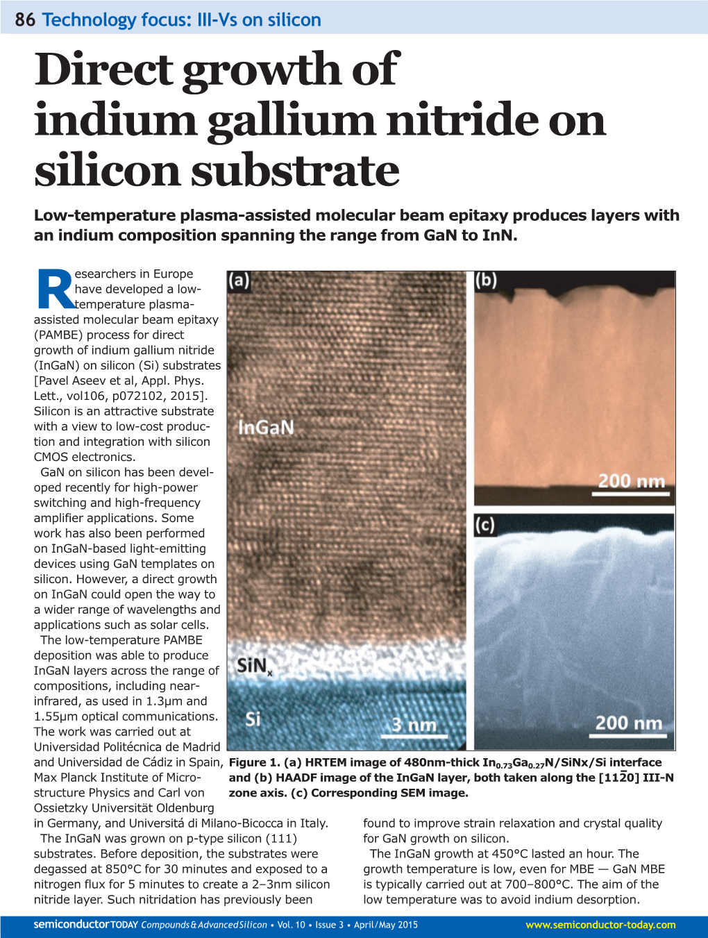 Direct Growth of Indium Gallium Nitride on Silicon Substrate