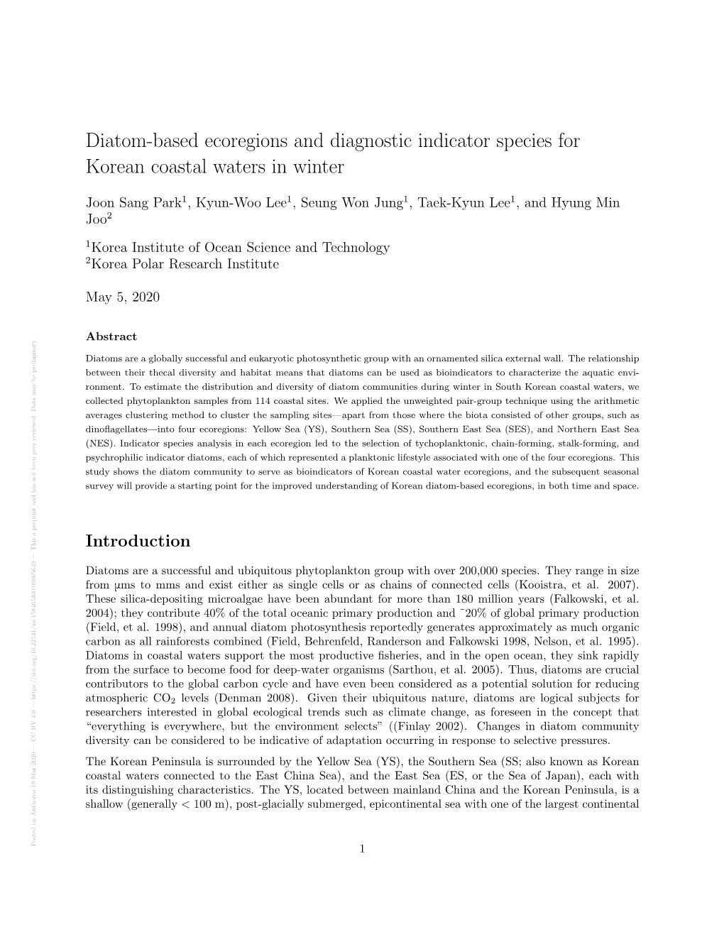 Diatom-Based Ecoregions and Diagnostic Indicator Species For