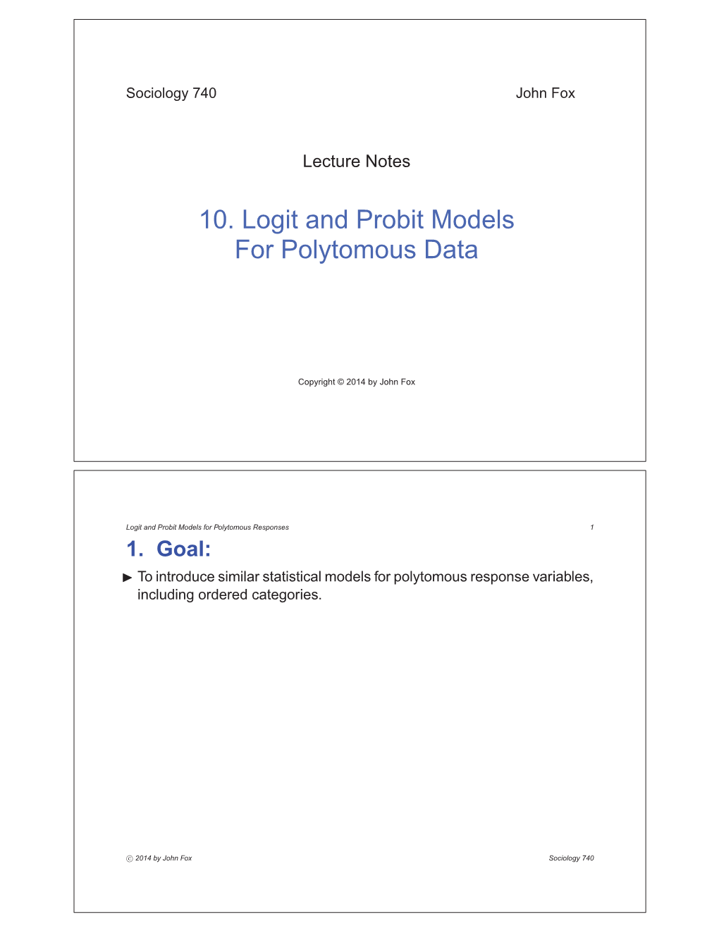 10. Logit and Probit Models for Polytomous Data