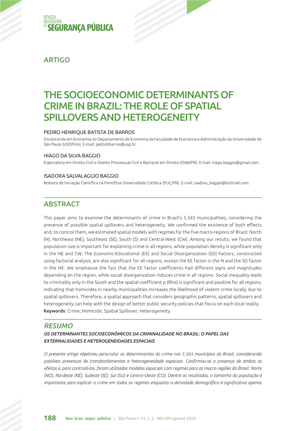 The Socioeconomic Determinants of Crime in Brazil: the Role of Spatial Spillovers and Heterogeneity