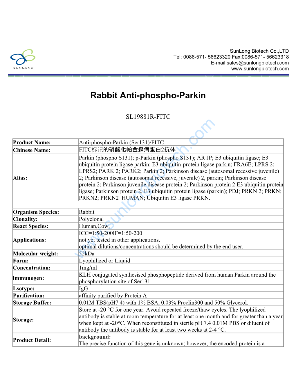 Rabbit Anti-Phospho-Parkin-SL19881R-FITC