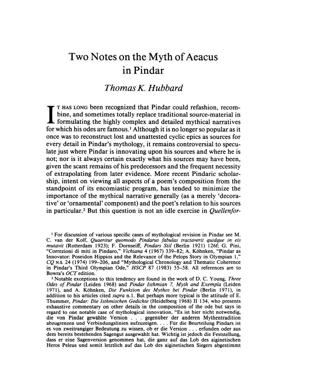 Two Notes on the Myth of Aeacus in Pindar , Greek, Roman and Byzantine Studies, 28:1 (1987:Spring) P.5