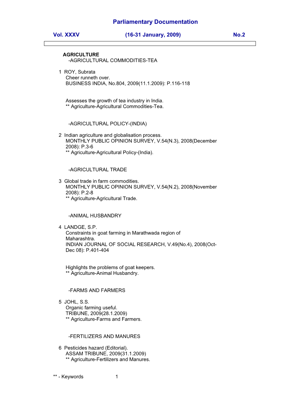 Parliamentary Documentation