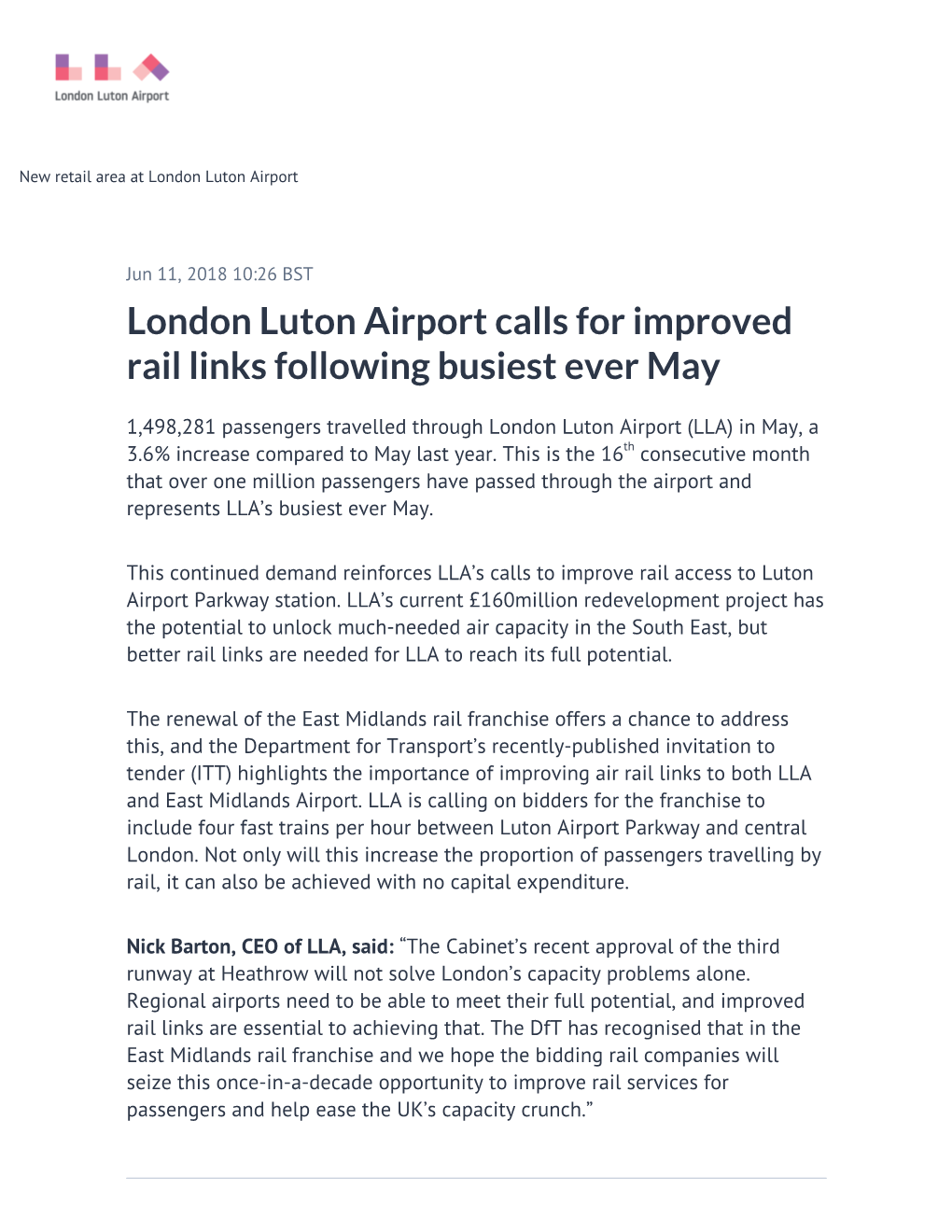 London Luton Airport Calls for Improved Rail Links Following Busiest Ever May