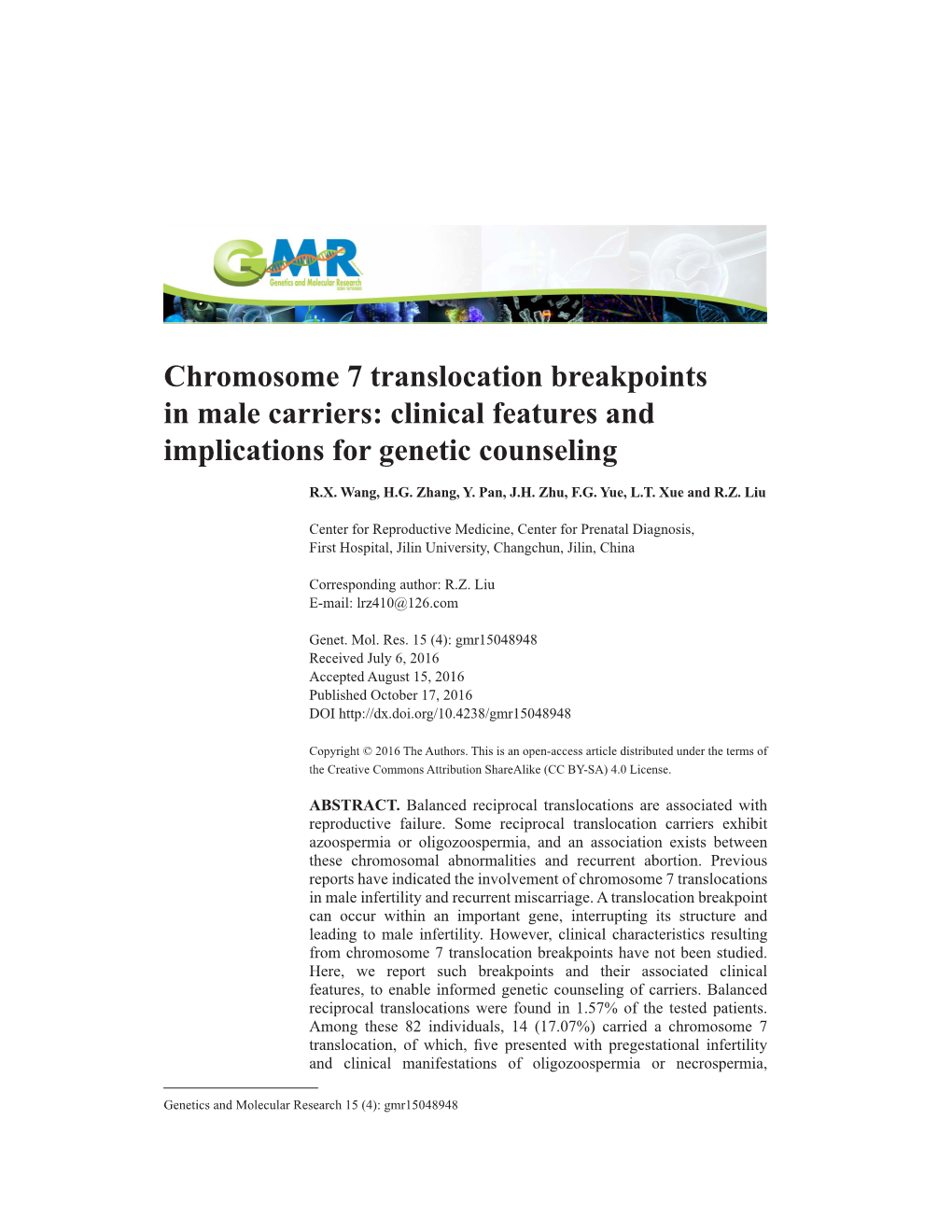 Chromosome 7 Translocation Breakpoints in Male Carriers: Clinical Features and Implications for Genetic Counseling