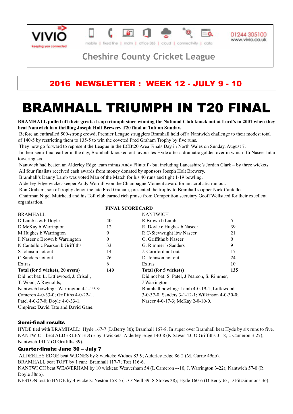 Bramhall Triumph in T20 Final