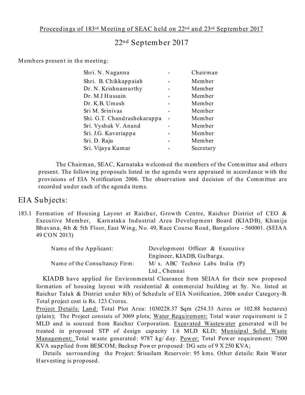 22Nd September 2017 EIA Subjects