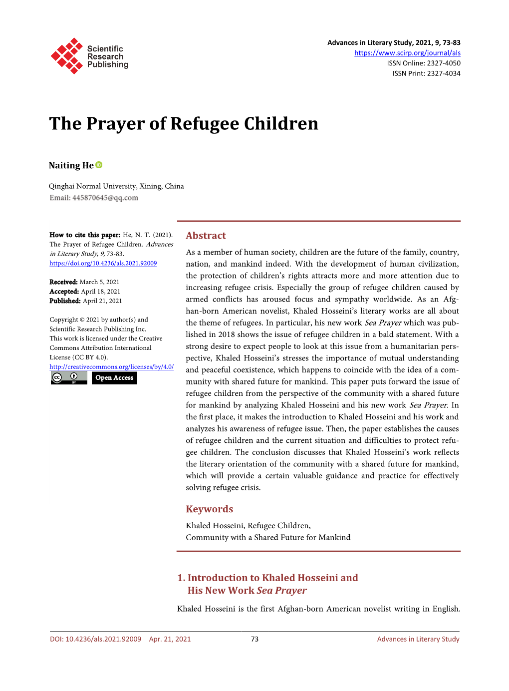 The Prayer of Refugee Children