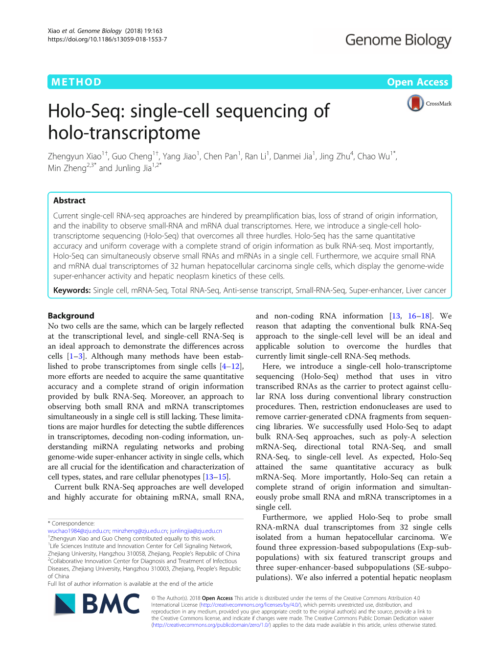 Holo-Seq: Single-Cell Sequencing of Holo-Transcriptome