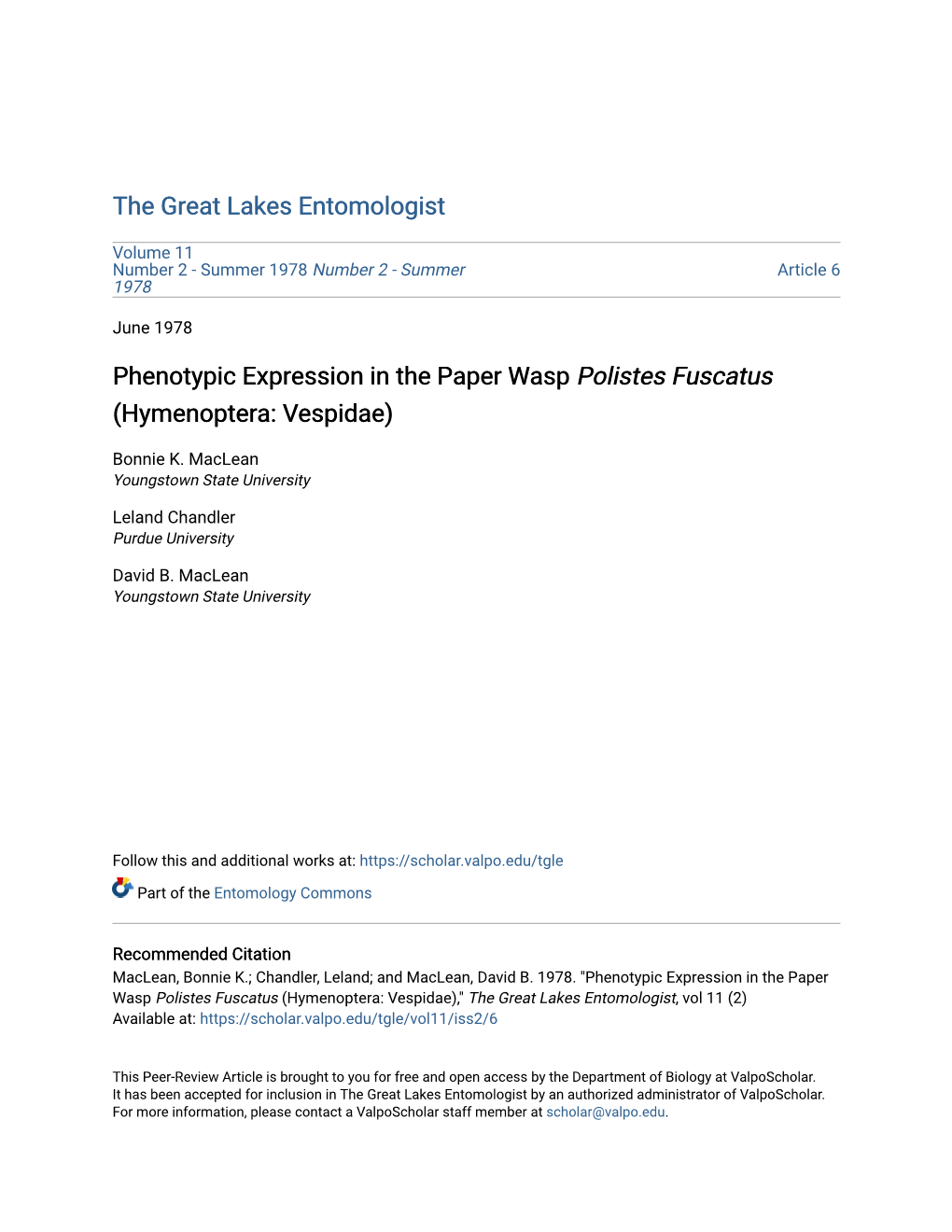 Phenotypic Expression in the Paper Wasp Polistes Fuscatus (Hymenoptera: Vespidae)