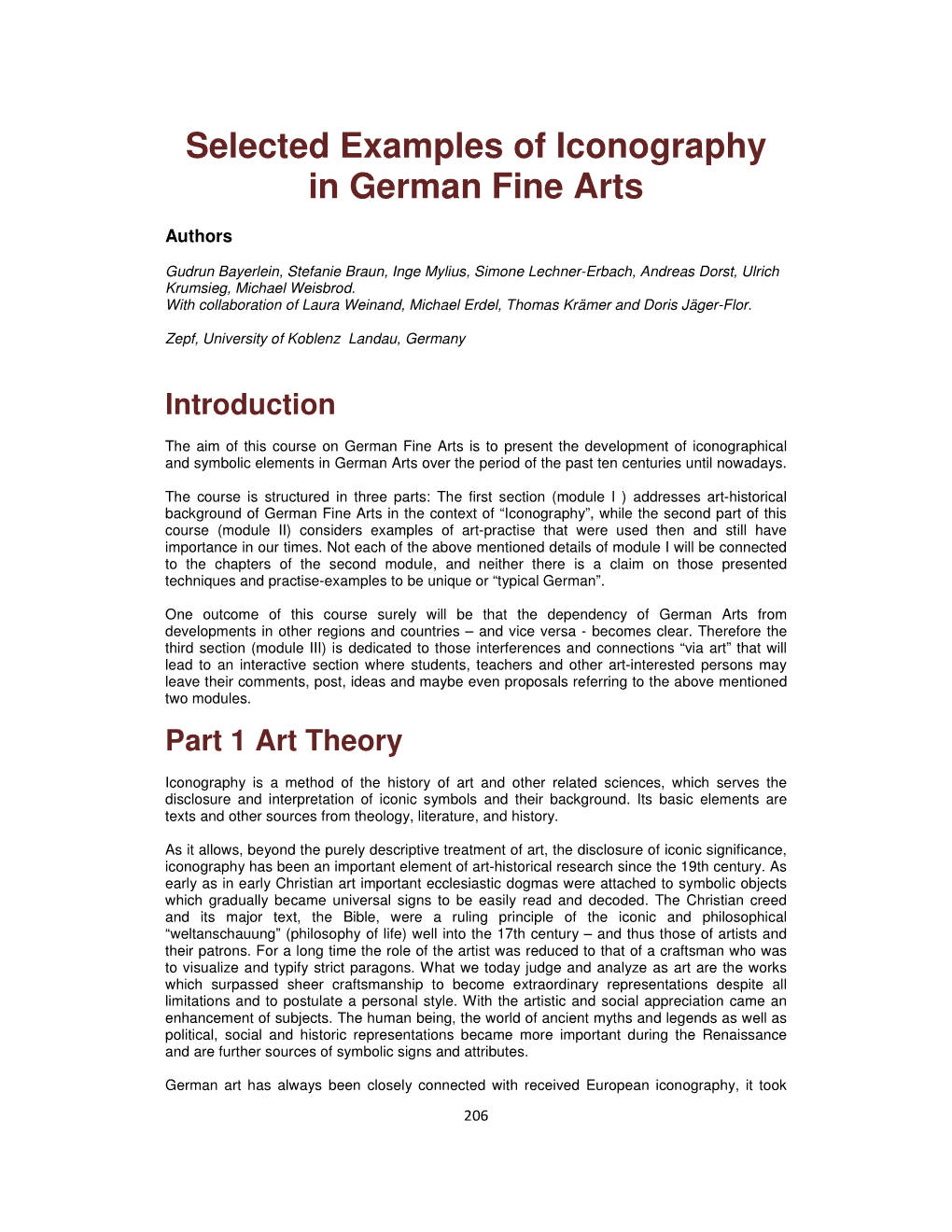 Selected Examples of Iconography in German Fine Arts