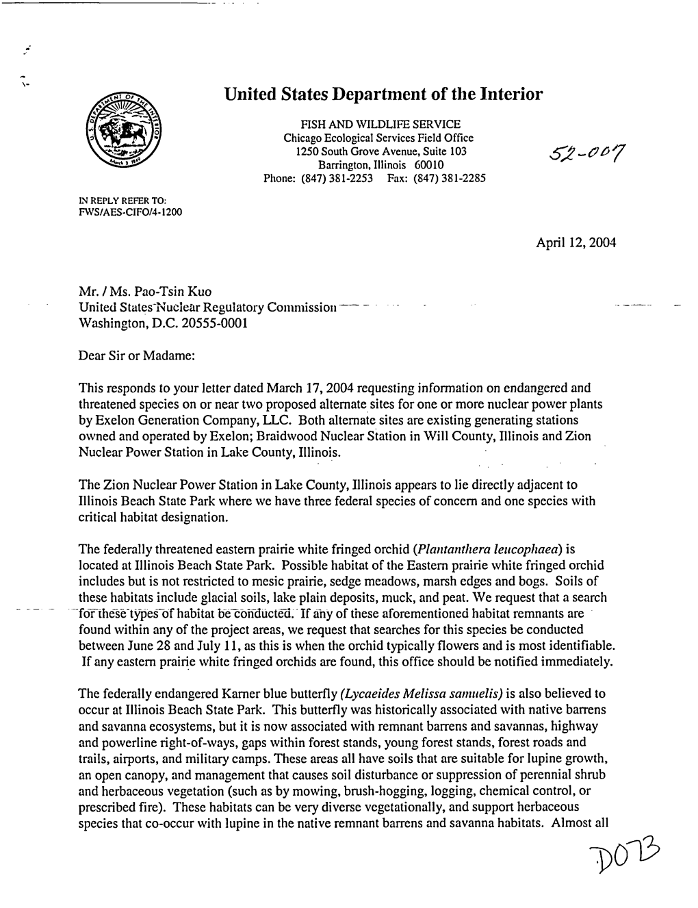 2004/04/12-Response to Letter Dated March 17, 2004 Requesting