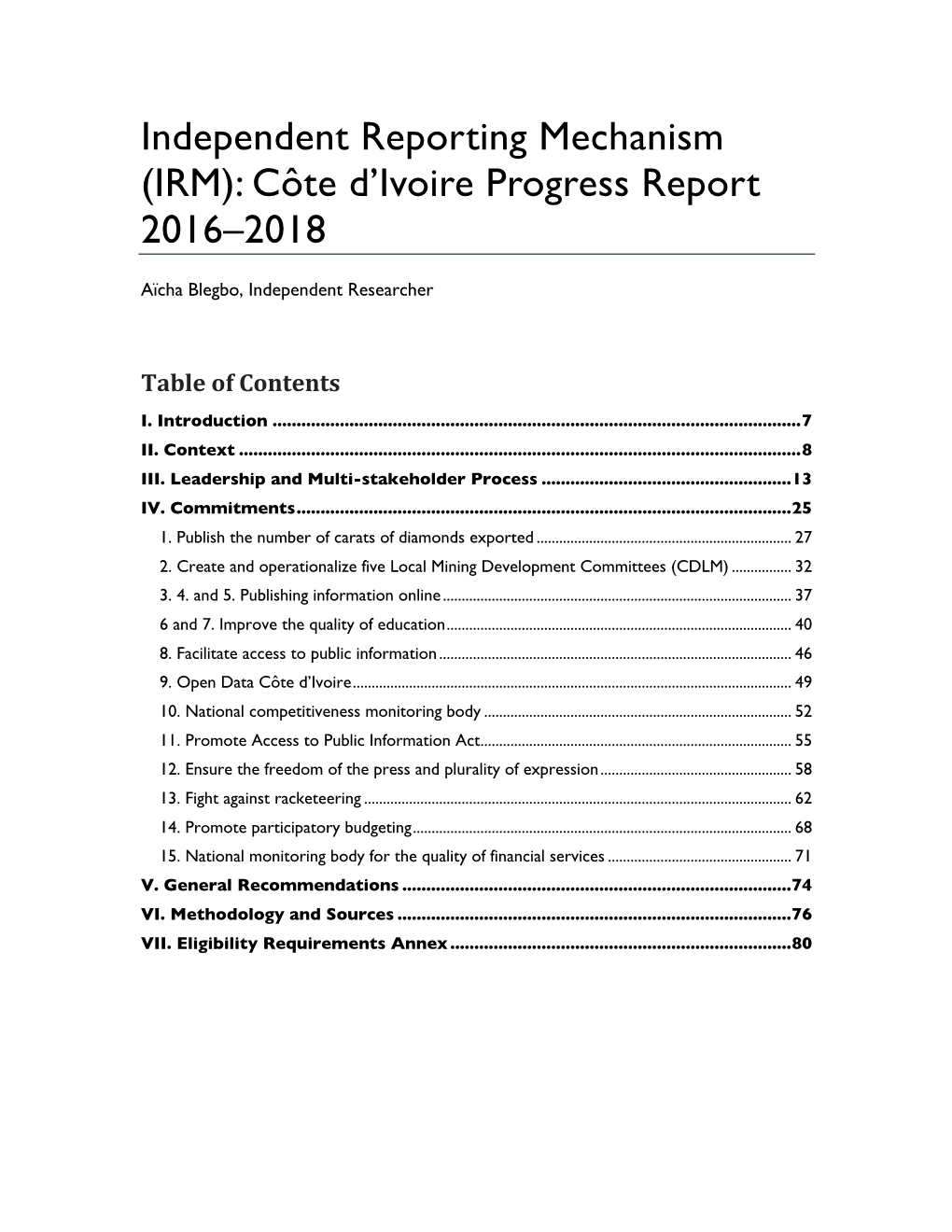 Côte D'ivoire Progress Report 2016–2018