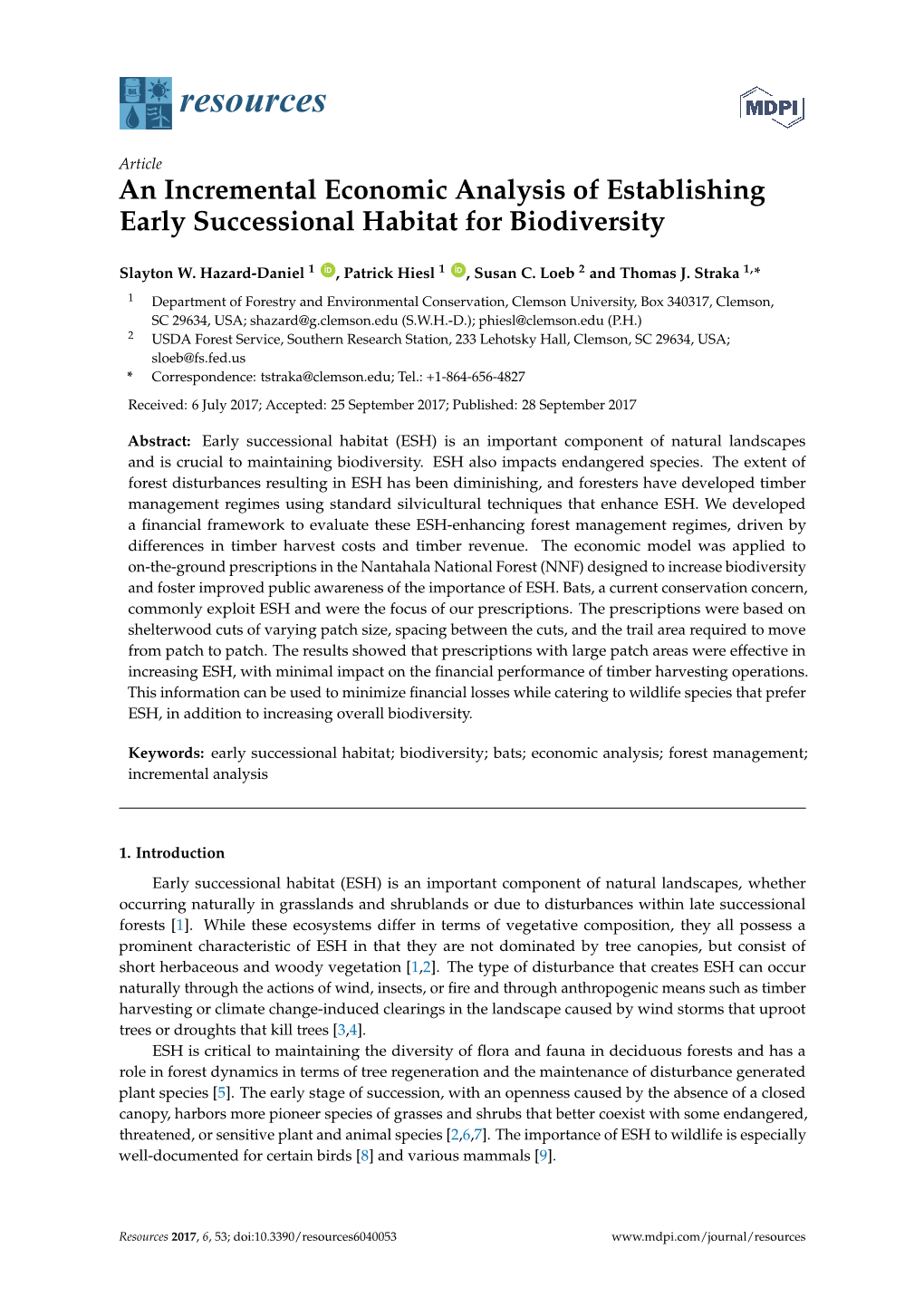 An Incremental Economic Analysis of Establishing Early Successional Habitat for Biodiversity