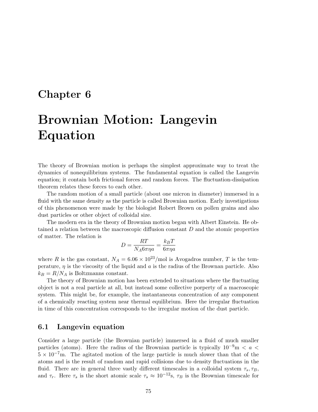 Brownian Motion: Langevin Equation