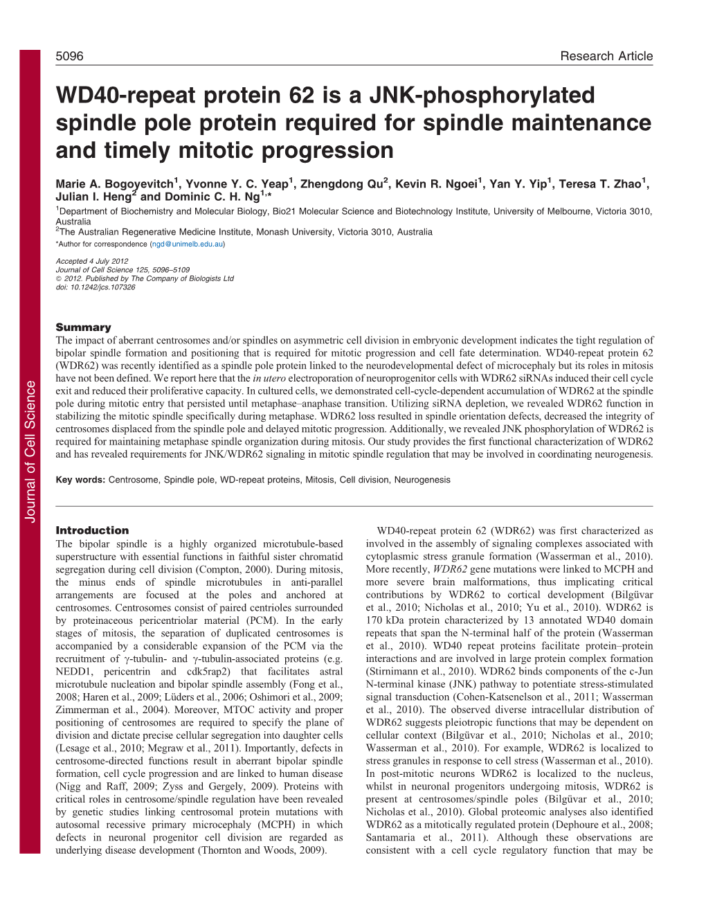 WD40-Repeat Protein 62 Is a JNK-Phosphorylated Spindle Pole