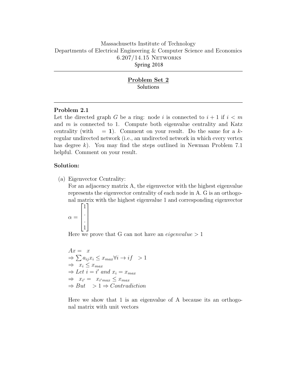 14.15J / 6.027J Networks, Problem Set 2 Solutions