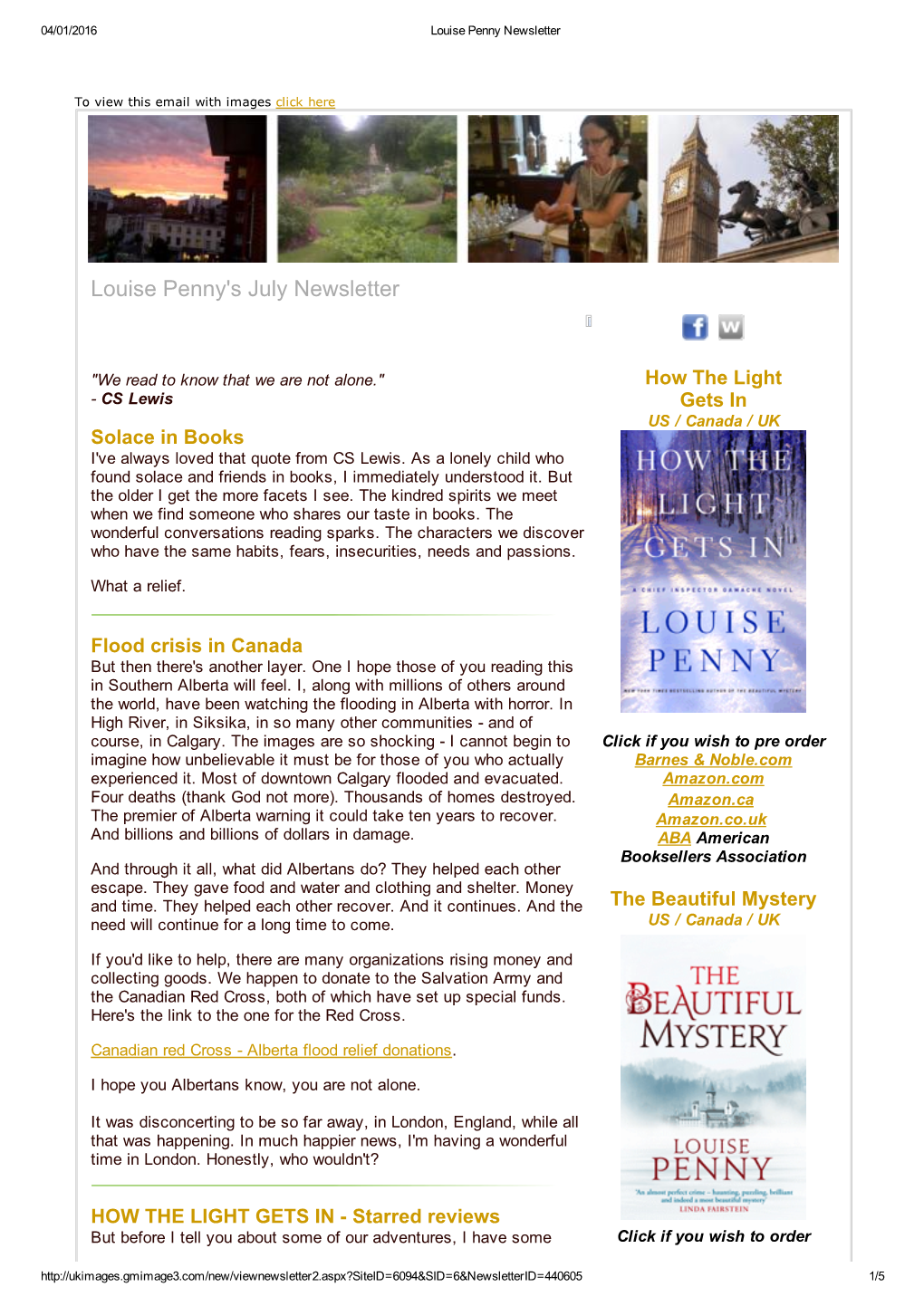 Louise Penny's July Newsletter