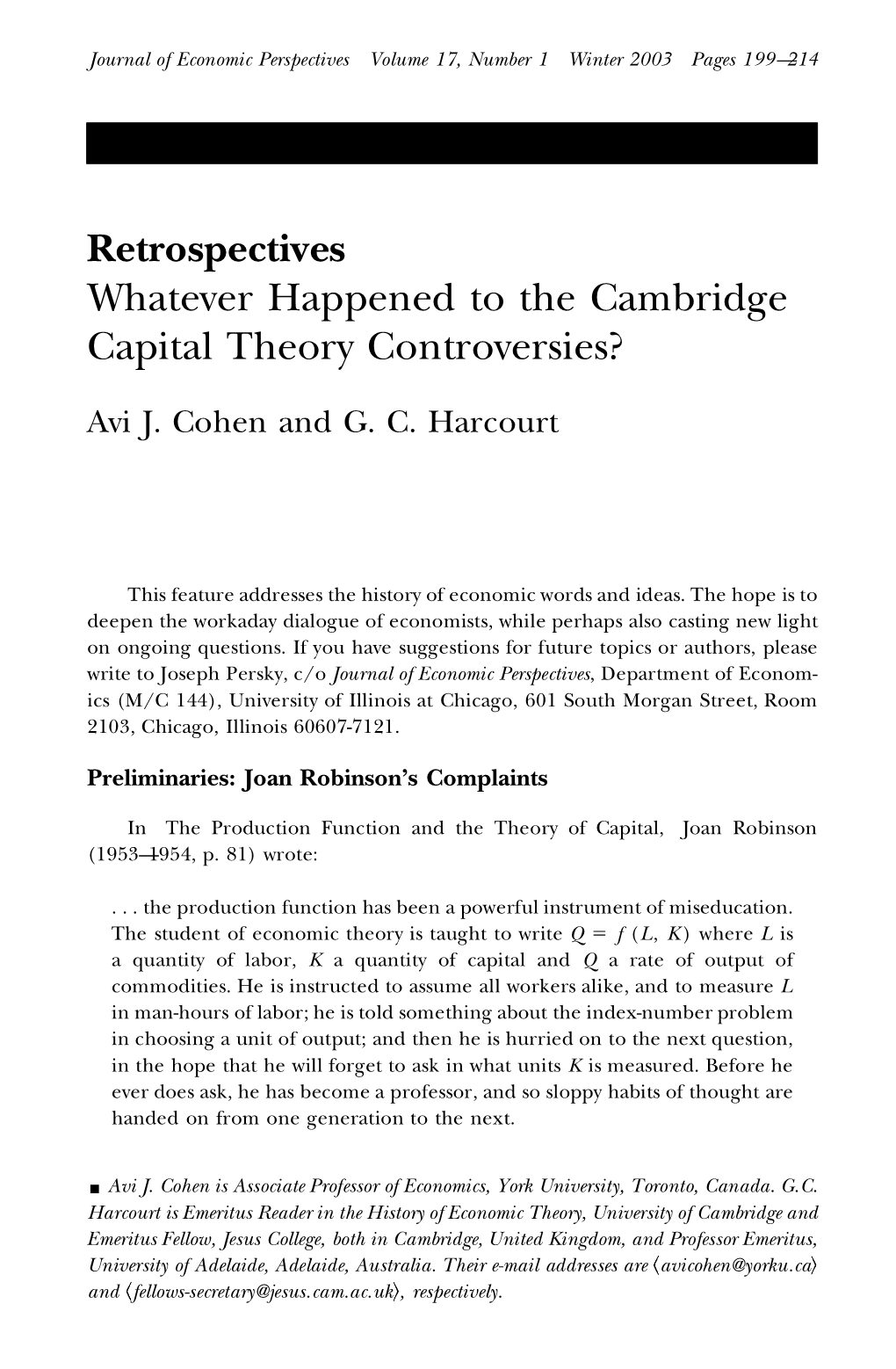 Retrospectives: Whatever Happened to the Cambridge Capital Theory