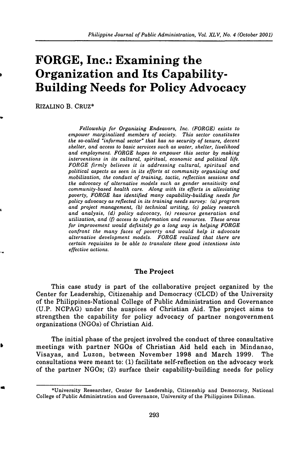 FORGE, Inc.: Examining the Organization and Its Capability- Building Needs for Policy Advocacy